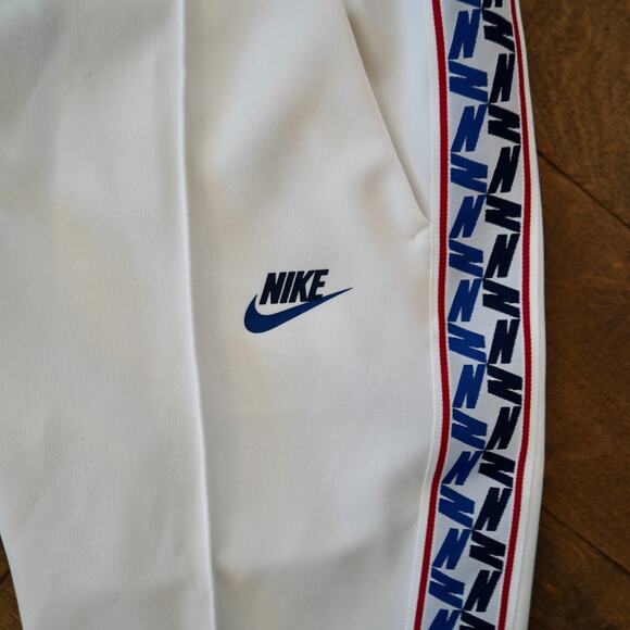 Nike Track Pants Mens Small White Side Stripe Tapered Fit Drawstring Sportswear - Picture 7 of 11